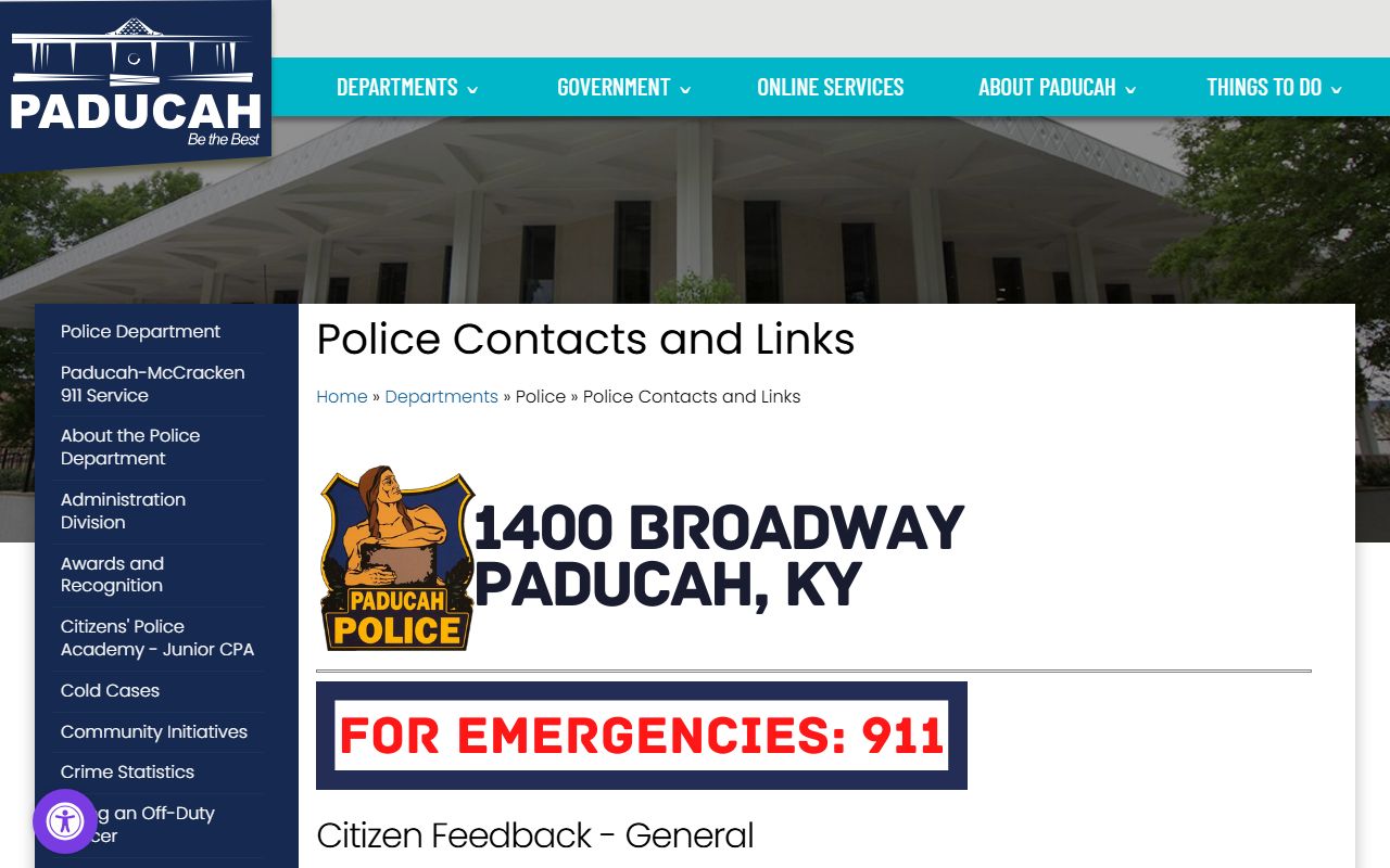 Paducah Police Department contacts and links page