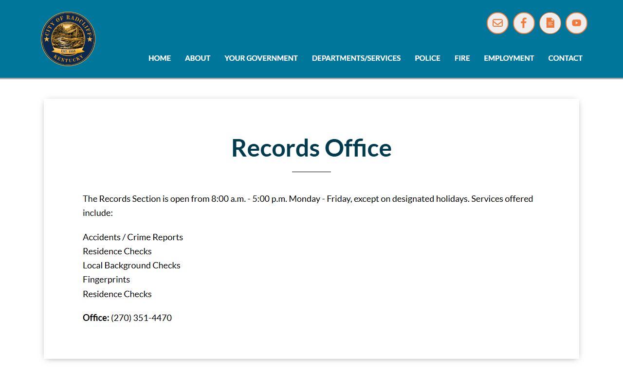 Radcliff City Records Office information and services