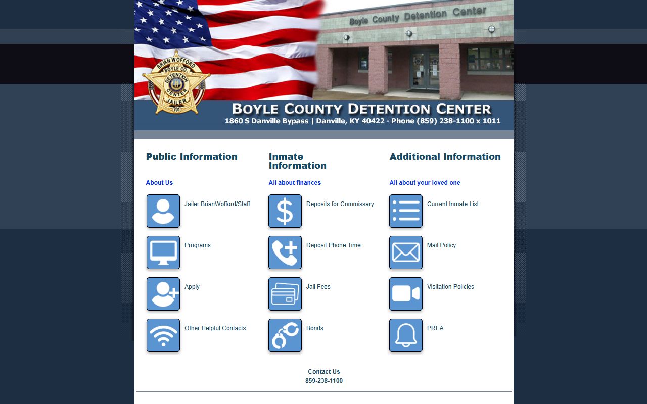Boyle County Detention Center homepage showing inmate information