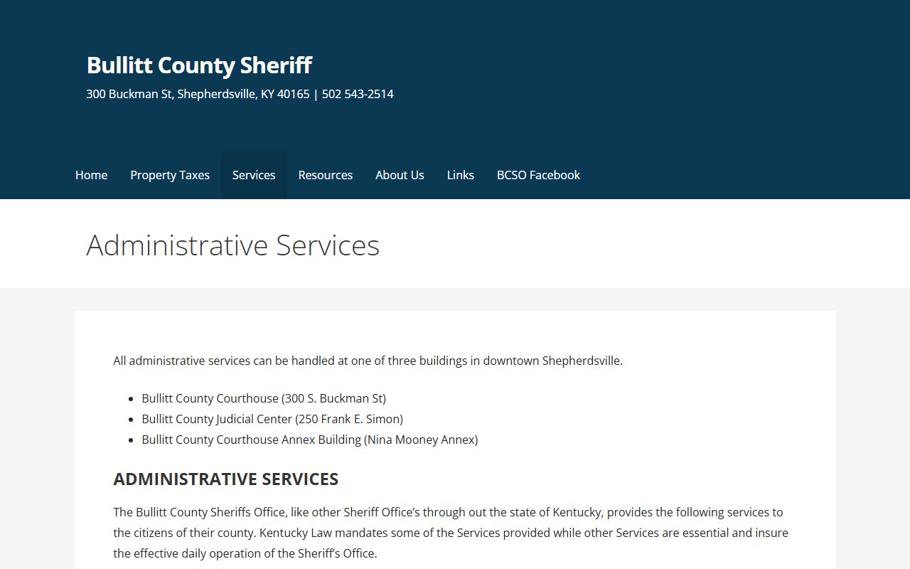 Bullitt County Sheriff's Office administrative services page