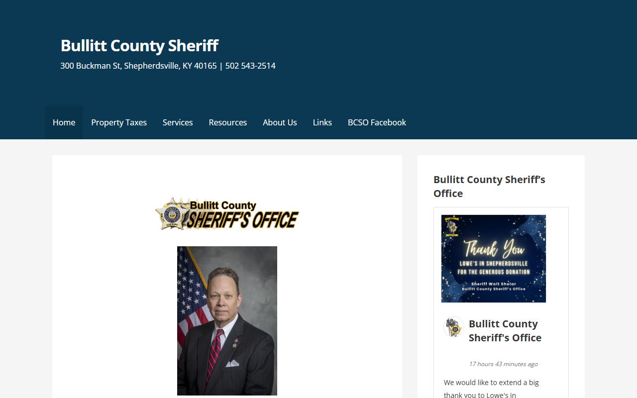 Bullitt County Sheriff's Office website homepage