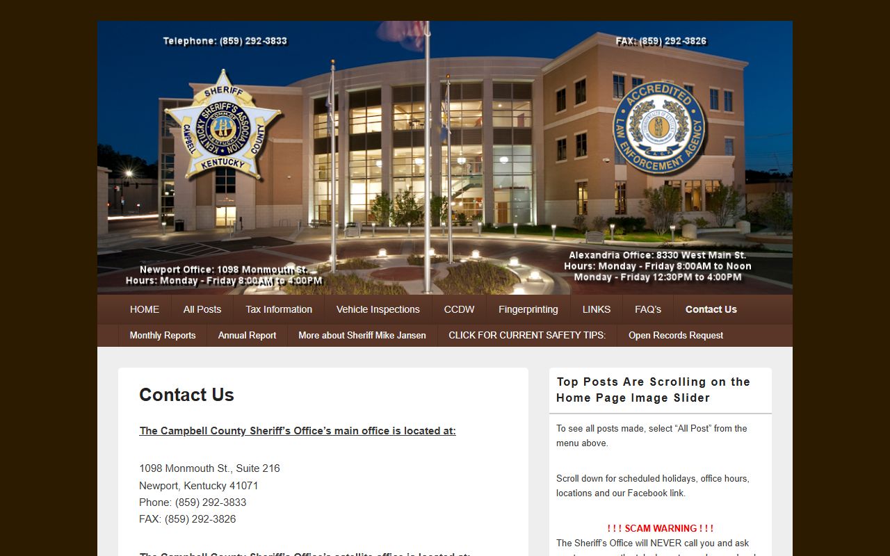 Campbell County Sheriff's Office contact page