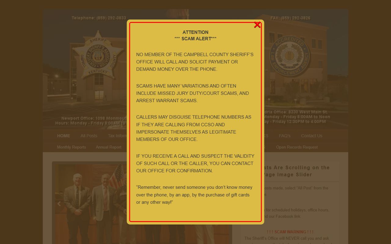 Campbell County Sheriff's Office website homepage