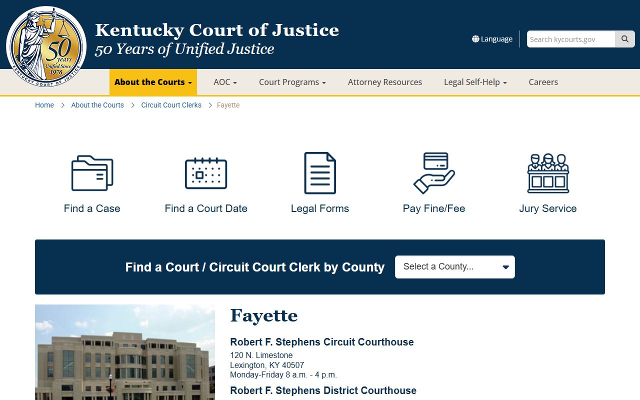 Fayette County court information page