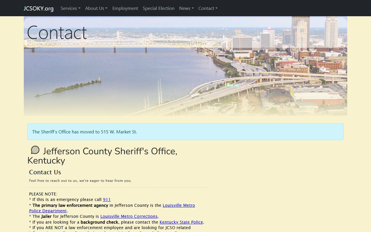 Jefferson County Sheriff contact information page