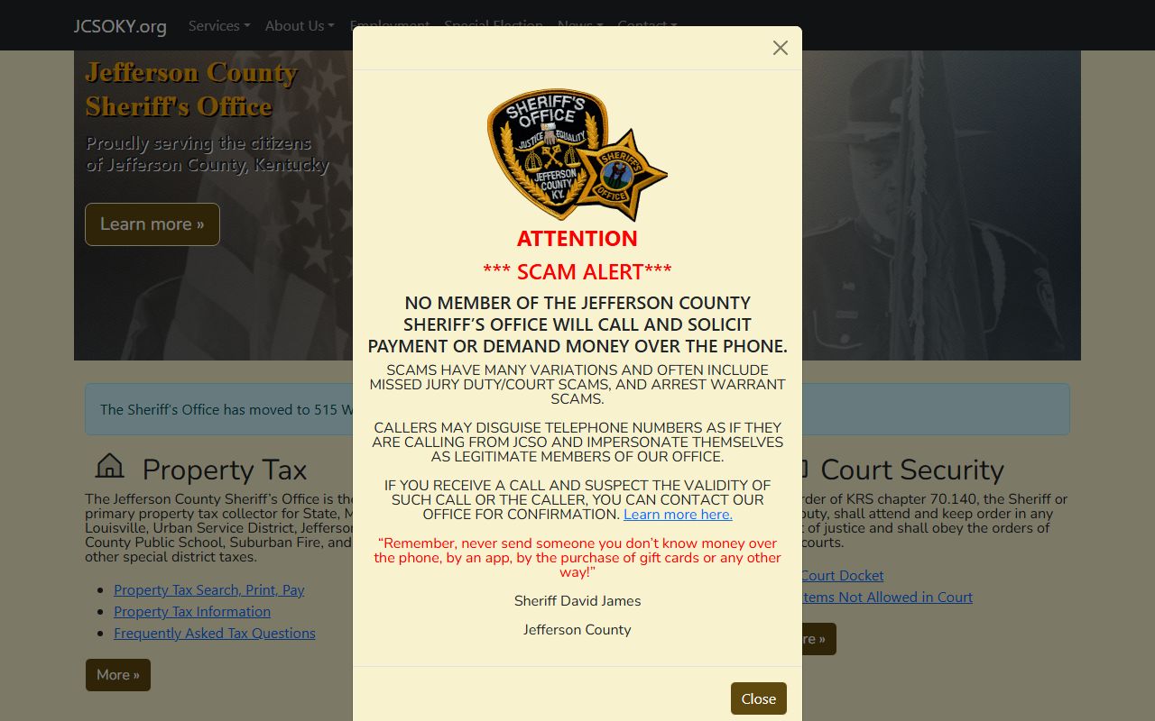 Jefferson County Sheriff's Office website homepage