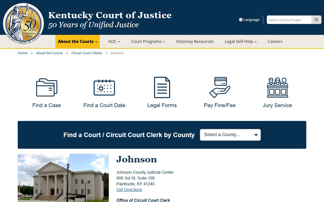 Johnson County Kentucky court information page