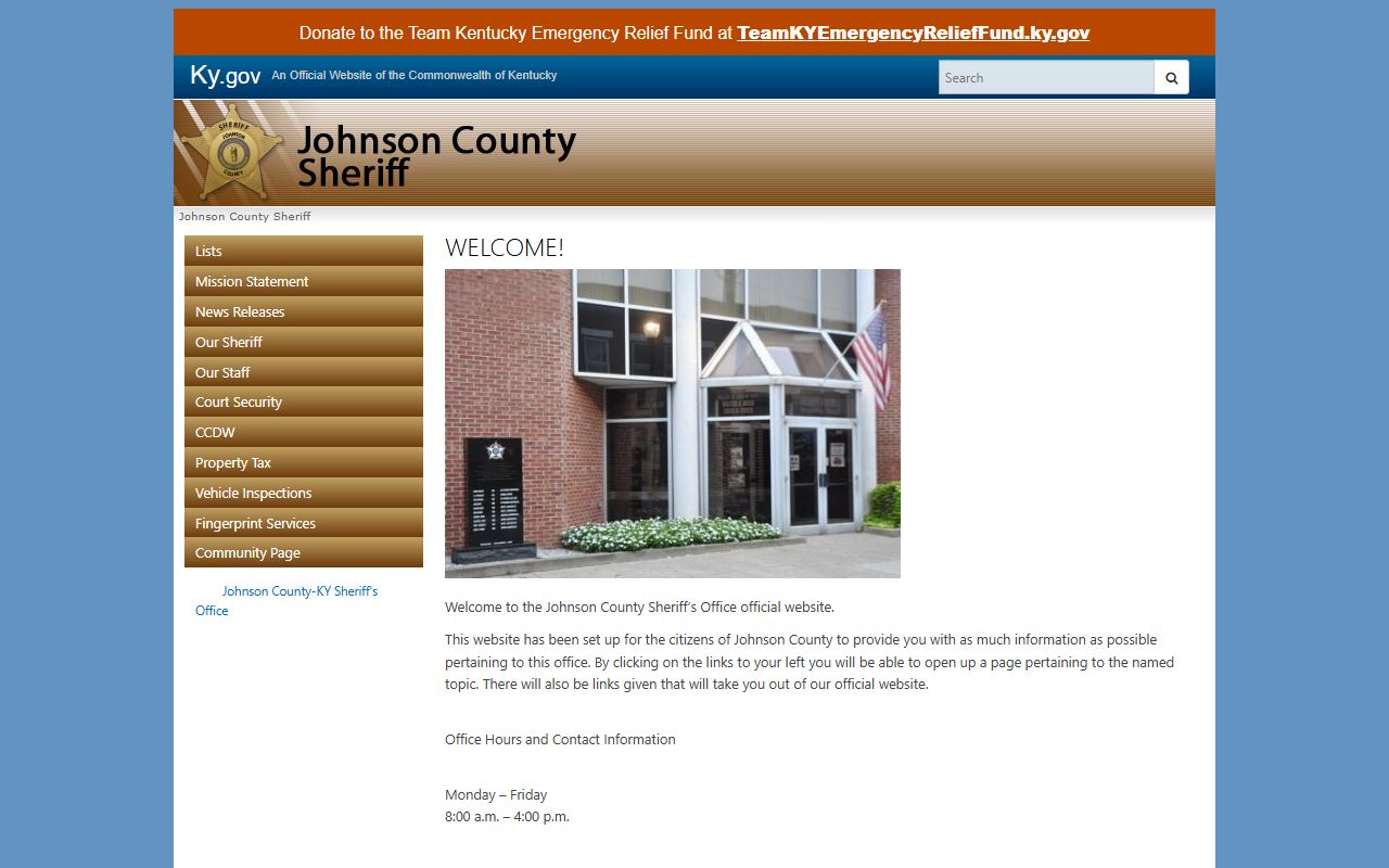 Johnson County Kentucky Sheriff office homepage