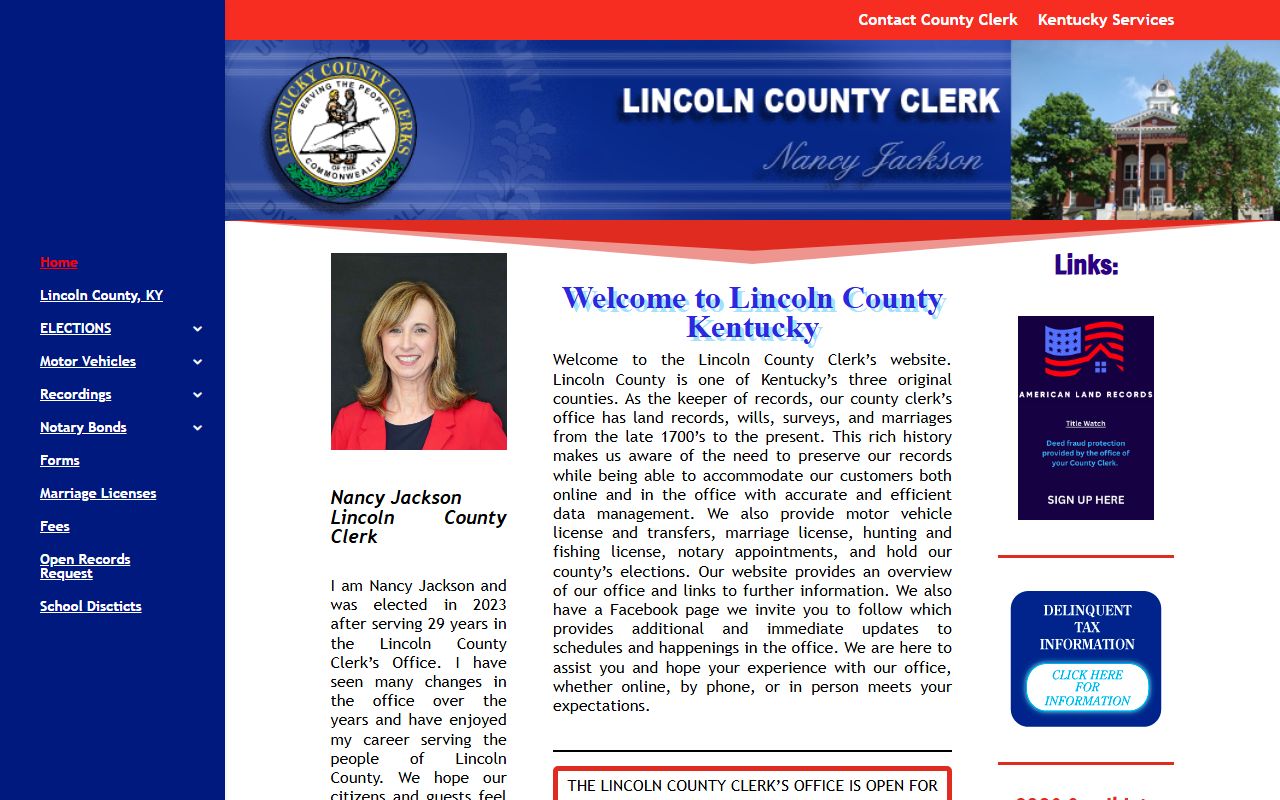Lincoln County Clerk page