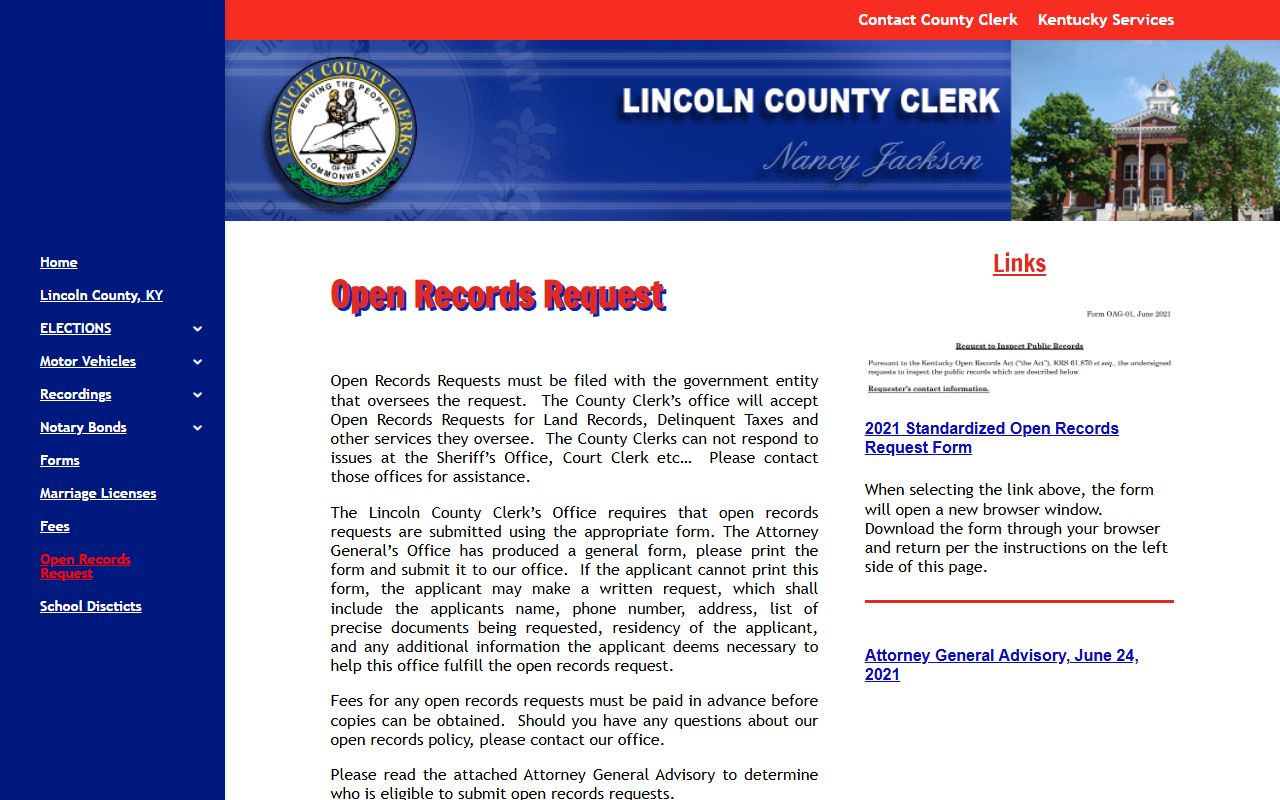 Lincoln County open records request page