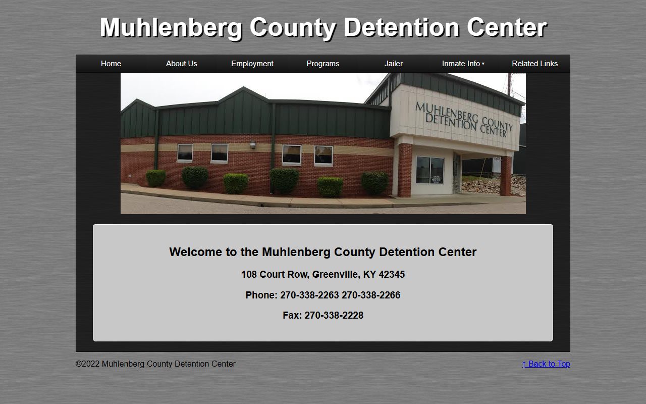 Muhlenberg County Detention Center homepage showing inmate information
