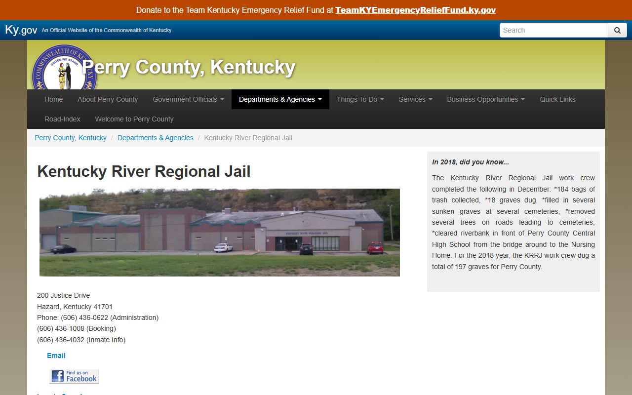 Kentucky River Regional Jail information for Perry County inmates
