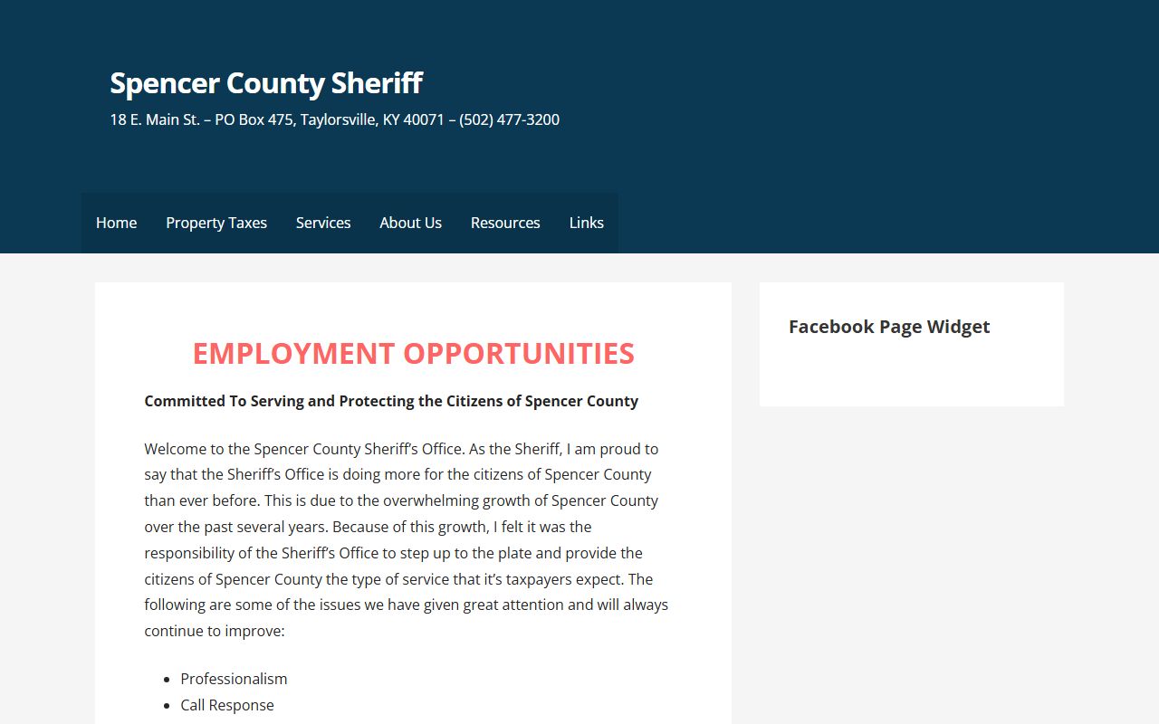 Spencer County Kentucky Sheriff office homepage