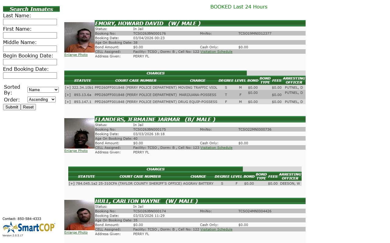 Taylor County inmate search page