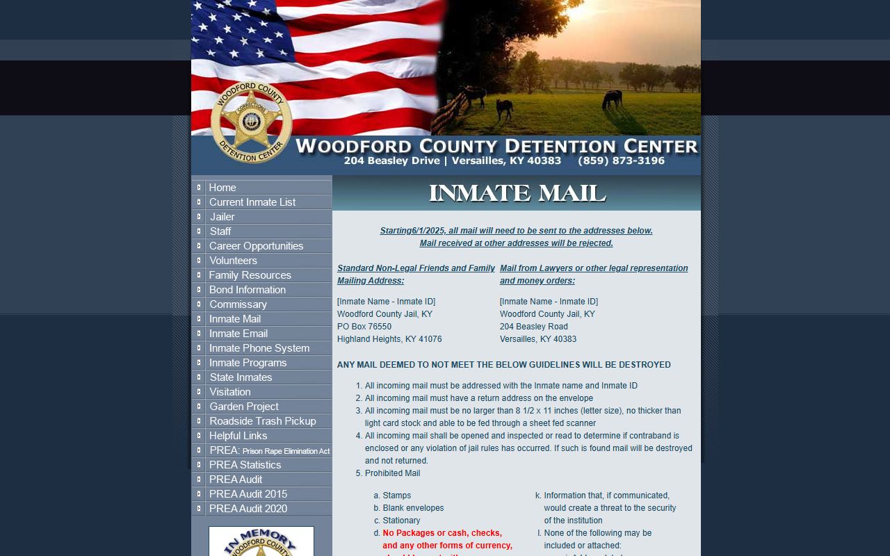 Woodford County Detention Center mail policy information